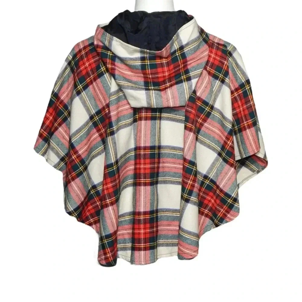O'NEIL of Dublin Ireland Girls Hooded Cape Poncho Stewart Tartan Dress Size L